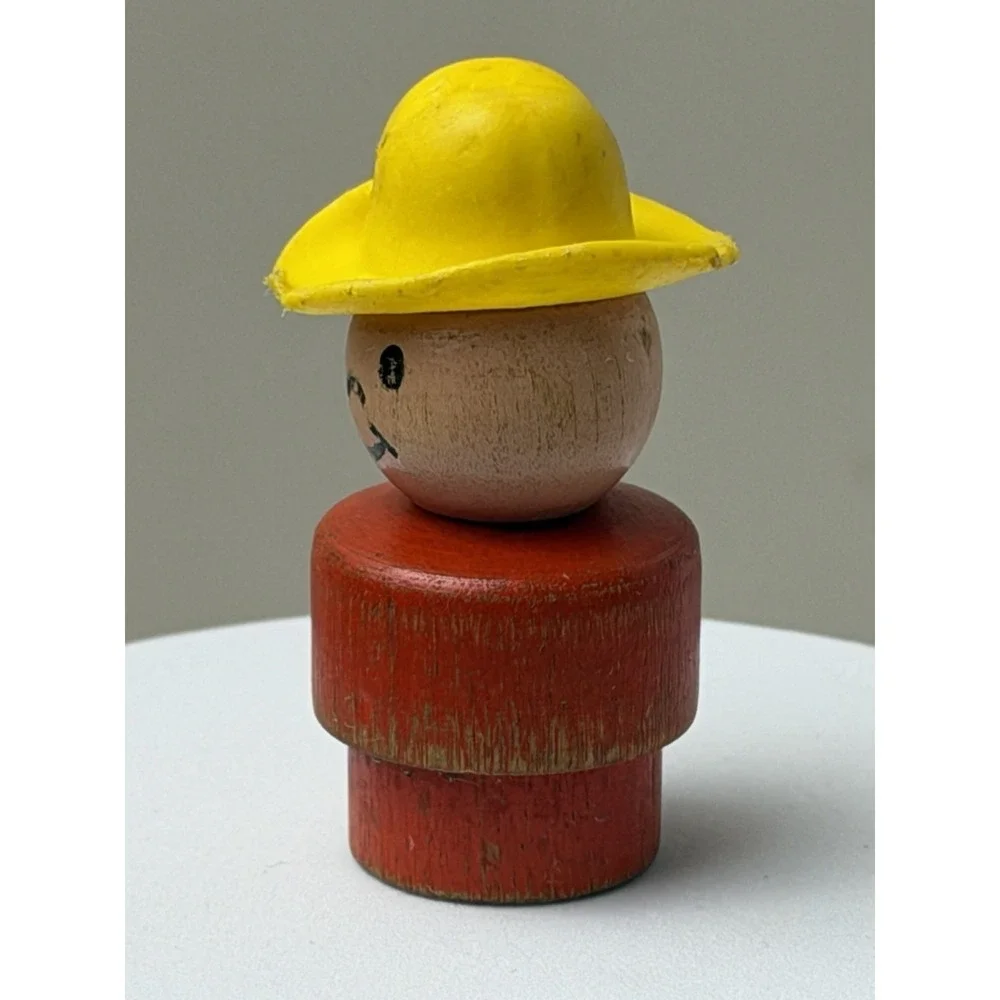Fisher-Price Little People Wooden Red BODY Yellow Hat COWBOY Farmer Vintage